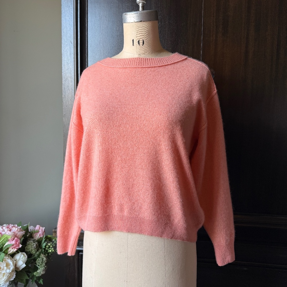 Free People Sweater Cashmere 100% Pullover Crewneck Crop Oversize Pink Coral XS
